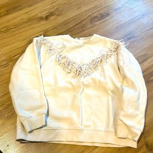 Cute Zara cream fringe sweat shirt.